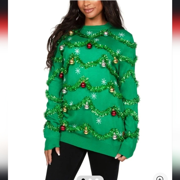Tipsy Elves, Women's Gaudy Garland Oversized Christmas Sweater, Size Large - Picture 1 of 6